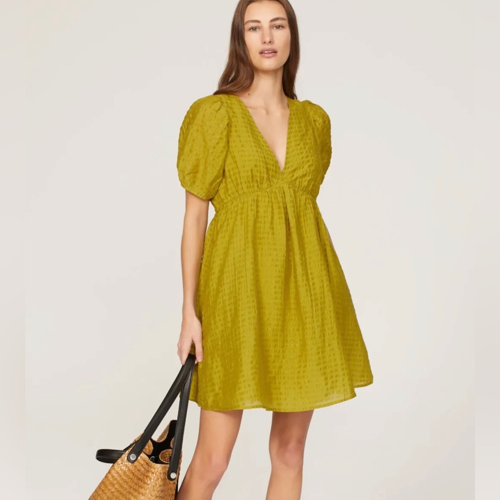 Madewell Kirkley Green Puff Sleeve Mini Dress